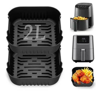 Productafbeelding van Siliconen bakvormen voor airfryer, set van 2, inclusief ovenschotel en vetopvangbak, afmetingen 15,5 x 15,4 x 6 cm