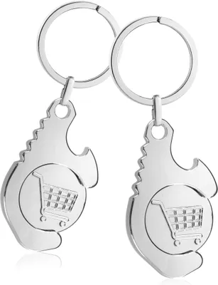 Produktbild von com-four® 2x Multifunktionsschlüsselanhänger - Schlüsselanhänger mit Schlüsselring, Flaschenöffner, Einkaufswagenchip, Türöffner und Knopfdrücker