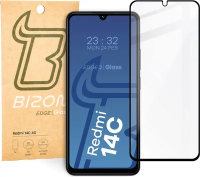 Produktbild von Bizon Glass Edge 2 Panzerglas für Xiaomi Redmi 14C 4G / POCO C75, schwarzer Rahmen