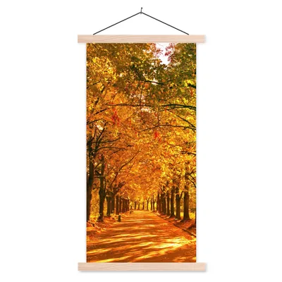 Produktbild von MuchoWow® Textilposter Wald - Herbst - Jahreszeiten - Ländlich 60x120 cm mit holzfarbenen Rahmen - Holz