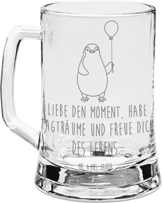 Produktbild von Mr. & Mrs. Panda Humpen Pinguin Luftballon - Transparent - Geschenk, Glück, Pinguine, Gravur Bierkrug, graviert, Geschenkidee, Glas, Fröhlich, Seidel, Krug
