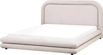 Produktbild von BELIANI Bett mit Lattenrost 160x200 cm Taupe Stoffbezug Leinenoptik Gepolstert Gesteppt Hohes Kopfteil Modernes Design Doppelbett Polsterbett