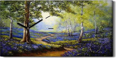 Produktbild von Küchenuhr Bürouhr Leinwand Uhr Geräuschlos 60x30 Gemälde Wald Baum Blüten - schwarze Hände