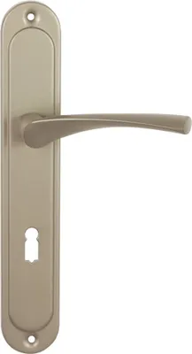 Produktbild von DOMINO Türgriff 72 Drückergarnitur BB-Buntbart Set | Langschildgarnitur | Türklinke für Zimmertür, Bürotür, Kellertür & Innentür | L-Form | Türbeschläge aus Aluminium |Silber Türdrückergarnitur | EVA M9