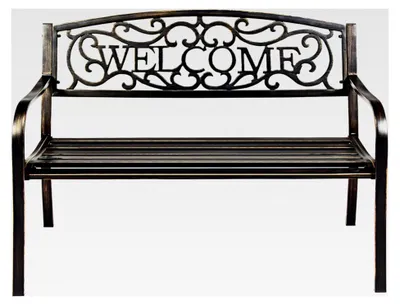 Produktbild von Gartenbank aus Metall, Sitzbank aus Gusseisen für 2-3 Personen, Parkbank mit Rückenlehne und Armlehnen, Metallbank für Garten, Terrasse, Balkon, 127 x 63,5 x 89 cm (Bronze)