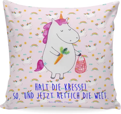 Produktbild von Mr. & Mrs. Panda kuschelkissen 40x40 Einhorn Happy - Rosa - Geschenk, flauschkissen, Einhörner, Unicorn, Lebensfreude, Spannend, Sofa Kissen, couch, Kuschel, glücklich