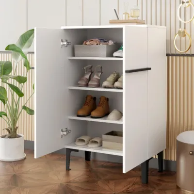 Produktbild von Schuhschrank mit Doppeltüren, großem Stauraum und verstellbaren Einlegeböden, Aufbewahrungsschrank für den Eingangsbereich 95×60×34,5 cm