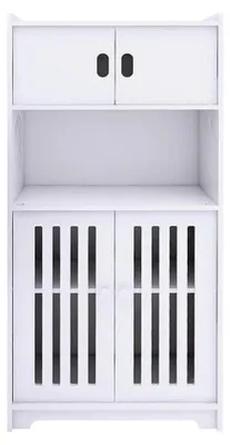 Immagine prodotto di Mobile contenitore - Mobile da bagno - Un ripiano aperto, quattro ante, 36x22x75 cm, da appoggio, da montare - Bianco