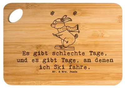 Produktbild von Mr. & Mrs. Panda Frühstücksbrettchen Hase Skifahren - Transparent - Geschenk, Schneidebrett, holzschneidebrett, Schneidbrett Küche, Holzbrett, Skirennen, Ski fahren