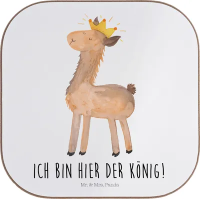 Produktbild von Mr. & Mrs. Panda Tischuntersetzer Lama König - Weiß - Geschenk, Mama, gläseruntersetzer, Abitur, Untersetzer Tasse, Vorgesetzter, Papa, Coaster, Glas, Lamas
