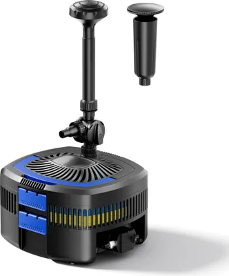 Produktbild von SunSun CUF-4800 Springbrunnenpumpe 4500 l/h / 45 W / 4 m Förderhöhe mit eingebautem 11 W UVC-Teichklärer, energiesparende Teichpumpe, Pumpe mit Fontäne, Wasserpumpe