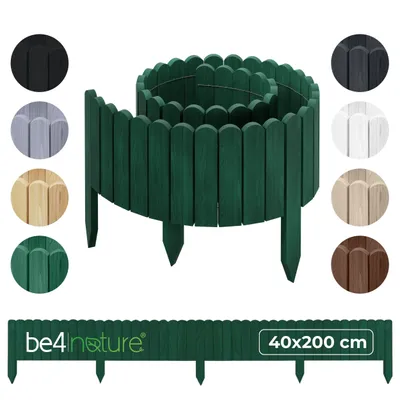 Immagine prodotto di be4nature Bordura da giardino in legno flessibile 40 x 200 cm Verde scuro legno impregnato bordo in rotolo bordatura prato recinzione decorativa palizzata bordo aiuole