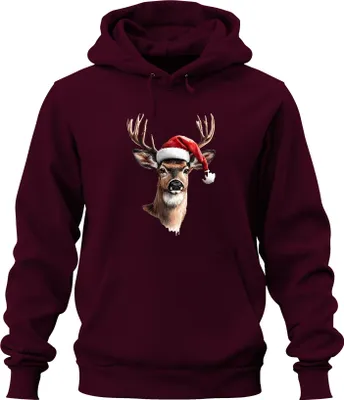 Immagine prodotto di Renna Cervo Corna di Babbo Natale Regalo di Natale Vintage Unisex Felpa con cappuccio, Borgogna, L