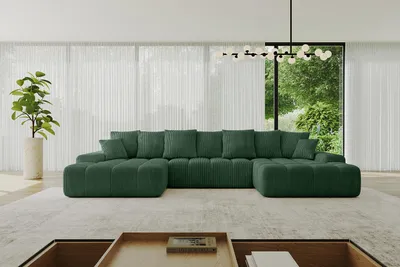 Produktbild von ALTDECOR Ecksofa mit Schlaffunktion und Bettkasten ENSI-U - 353x164x69 cm Grün - Corner Sofa Eckcouch Couch U-Form universal, links/rechts angeordnet Schlafcouch Ausziehbar Wohnlandschaft