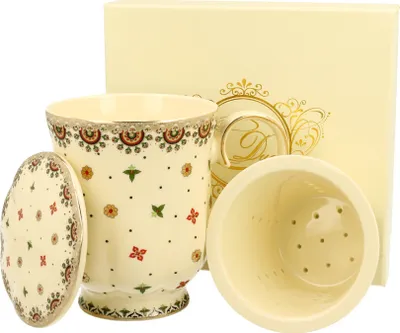 Produktbild von DUO ECRU Becher 450 ml CASABLANCA mit Teesieb, New Bone China Porzellan