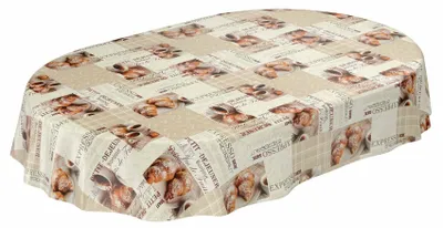 Produktbild von ANRO Kaffee Croissant Expresso Beige Oval 180x140cm Wachstuch Tischdecke