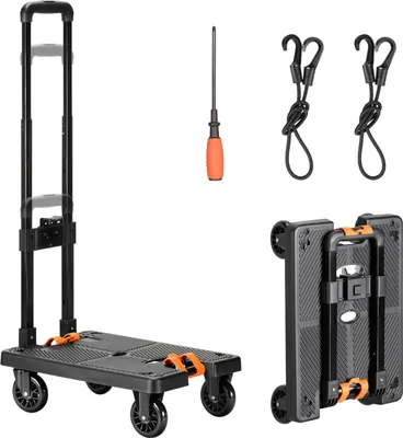 Image de Chariot manuel pliable avec sangles et roues en caoutchouc - max. 50 kg - chariot de transport avec cordes élastiques