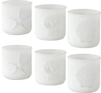Produktbild von 6tlg. Windlicht WHITE OCEAN weiß Seestern Muschel maritime Deko (2x 3 Motive)