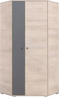 Produktbild von Jugendzimmer Drehtürenschrank / Eckschrank Chiny 02, Farbe: Eiche / Grau - Abmessungen: 190 x 90 x 90 cm (H x B x T)