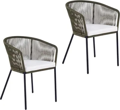 Produktbild von Gartenstuhl Lounge Stuhl 2er Set Gartensessel Rope Loungesessel Outdoor Oliv