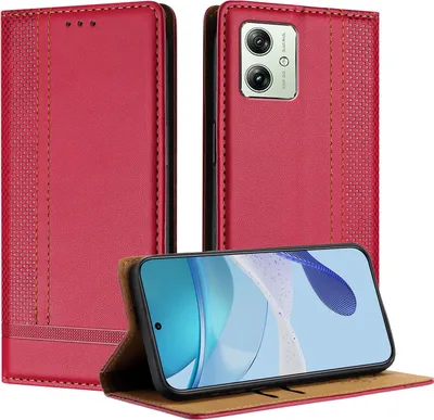Obrázek produktu pro Pouzdro pro Motorola Moto G14 G54 kožené flipové pouzdro s funkcí stojánku červené