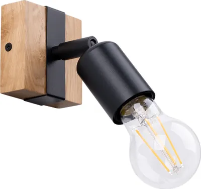 Image de Applique murale LIMERO noir-bois 1xE27x15W métal dim. : 11x8x14 cm IP20 Pure Lume