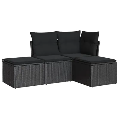 Produktbild von vidaXL 4-tlg. Garten-Sofagarnitur mit Kissen Schwarz Poly Rattan
