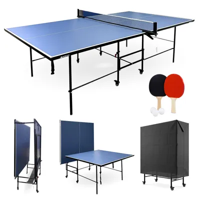 Immagine prodotto di Tavolo da ping pong pieghevole con copertura protettiva Design professionale 360º Ruote Rete, racchette e palline Tokyo Blue Mobiclinic