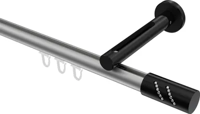 Produktbild von Interdeco Innenlaufstange / Gardinenstange mit Innenlauf Silbergrau / Schwarz, Typ Siteno Zoena (Glitzerzylinder), 20 mm Ø 1-läufig, 260 cm