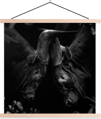 Produktbild von MuchoWow® Textilposter Tiere - Dschungel - Kühe - Schwarz - Weiß 120x120 cm mit holzfarbenen Rahmen - Textil-Poster