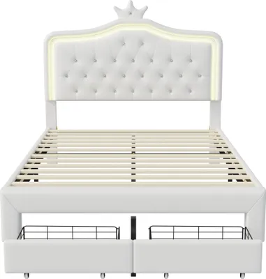 Immagine prodotto di ProximaX Letto imbottito 140x200 cm per bambini - letto matrimoniale a , con rete a doghe, LED e cassetto - bianco