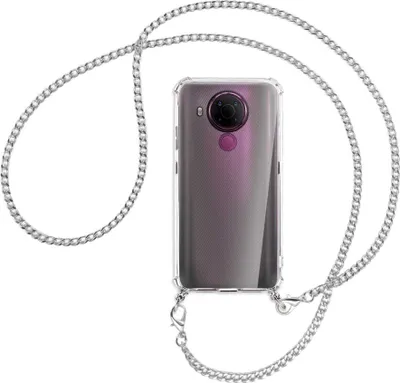 Produktbild von Handykette Backcover-Schutzhülle mit Band (Metall silberfarben) für Nokia 5.4 - silberfarbene Kette