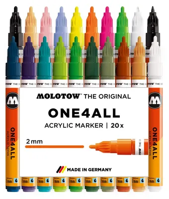 Zdjęcie produktu dla Marker akrylowy MOLOTOW, ONE4ALL ACRYLIC 127HS, puszka 20 sztuk, Zestaw Główny II, asortyment