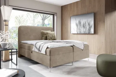 Produktbild von Boxspringbett mit Matratze 140x200 Rotos, Cordstoff - Doppelbett mit Topper, Bettkasten - Beige