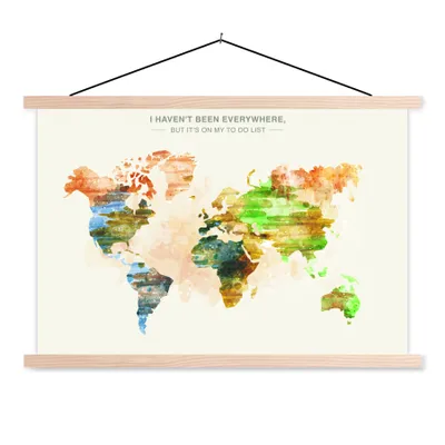 Produktbild von MuchoWow® Textilposter Weltkarte - Farbe - Farben 60x40 cm mit holzfarbenen Rahmen - Bilder