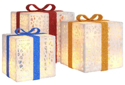Obrázok produktu pre vidaXL Osvetlené darčekové krabičky 3 ks 64 LED teplá biela
