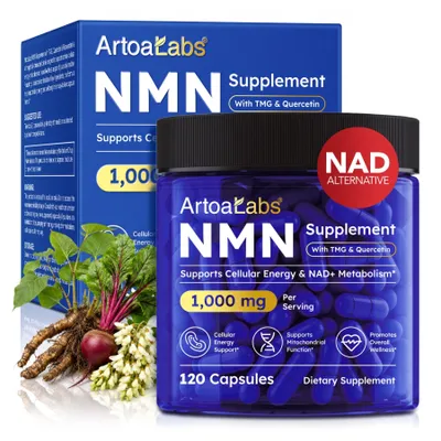 Image de NMN : Booster de NAD, anti-âge, améliore la longévité, augmente l'énergie, favorise la santé cellulaire pour un bien-être optimal. 120 capsules