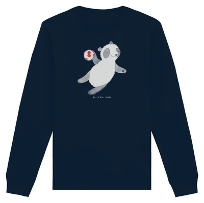 Produktbild von Mr. & Mrs. Panda Rundhals Pullover Panda Handball spielen Größe L - French Navy - Geschenk, Organic Sweatshirt, Pulli, Turnier, Baumwoll, Club, Verein, Sweater