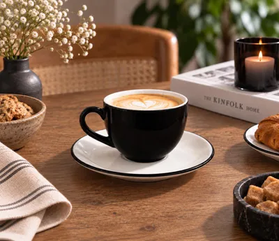 Image de Bonna Lavis Black - Tasses à thé et soucoupes - 230 cc - Porcelaine - Coffret de 6 pièces