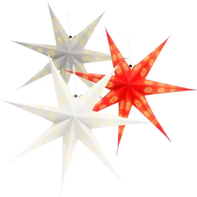 Produktbild von COM-FOUR® 3x Leuchtstern in 3D mit LEDs - Weihnachtsstern mit LED Beleuchtung und Timer - Premium Papierstern zum Aufhängen