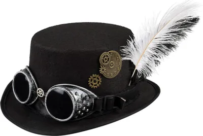 Produktbild von Boland 54502 - Hut Spacepunk mit Brille und Zahnrädern, für Damen, Schwarz, Accessoire, Kopfbedeckung, Steampunk, 80er Jahre, Motto Party, Karneval
