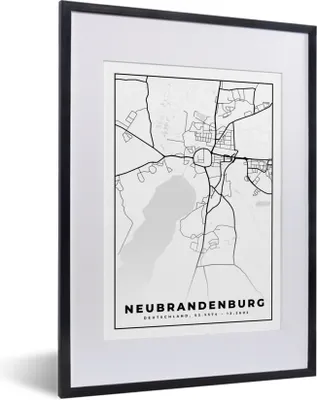 Produktbild von MuchoWow® Gerahmtes Poster Stadtplan - Neubrandenburg - Karte 30x40 cm - Poster mit Schwarzem Bilderrahmen Wandposter Rahmen Foto Bilder - Wandposter Schlafzimmer