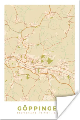 Produktbild von MuchoWow® Poster Göppingen - Karte - Stadtplan - Vintage 40x60 cm - Plakate für die Wand - Poster Babyzimmer