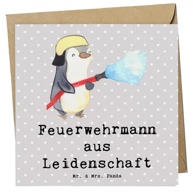 Produktbild von Mr. & Mrs. Panda Klappkarte Feuerwehrmann Leidenschaft - Grau Pastell - Geschenk, Grußkarte, Lustig, anlasskarte, Freiwillige Feuerwehr, faltkarte, doppelkarte, Witzig