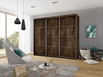 Produktbild von KIER FURNITURE Kleiderschrank mit Schiebetüren TOP PLUS , Schlafzimmer Schrank, Garderobeschrank, Flurschrank Esche Dunkel 250x200x62cm