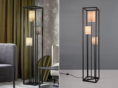 Obrázek produktu pro Stojací lampa 3 světla kovová tkanina, výška 153 cm