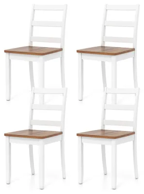 Obrázok produktu pre KOMFOTTEU, set 4 jedálenských stoličiek, kuchynská stolička s nohami z kaučukového dreva, nosnosť do 190 kg, jedálenské stoličky s ergonomickou opierkou a mriežkovým sedákom, drevená stolička do jedálne a kuchyne, biela