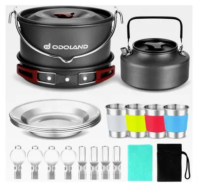 Produktbild von Camping Geschirr Set für Outdoor Kochen, Rucksacktourismus und Picknick