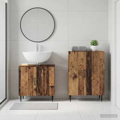 Image de Ensemble de deux meubles de salle de bain exclusifs, modèle HAARLEM, en bois vieilli