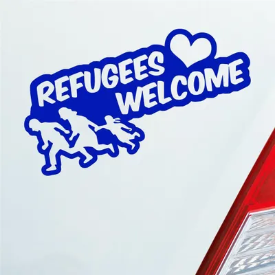 Produktbild von Auto Aufkleber Refugees Welcome Flüchtlinge Willkommen 20x9 cm Dunkelblau Sticker Heckscheibenaufkleber